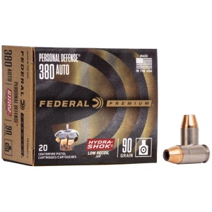 Federal Hydra-Shok 380 ACP 90 Grain JHP Low Recoil Ammo
